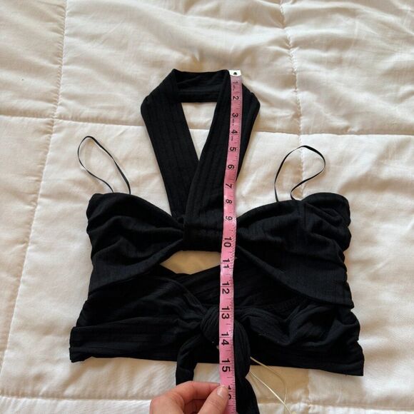 NWT Anthropologie Black Rib Knit Halter Crop Top - Picture 9 of 11